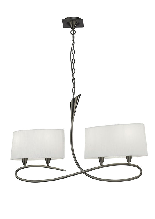 Mantra M3700 Lua Linear Pendant 2 Arm 4 Light E27, Satin Nickel with White Shades