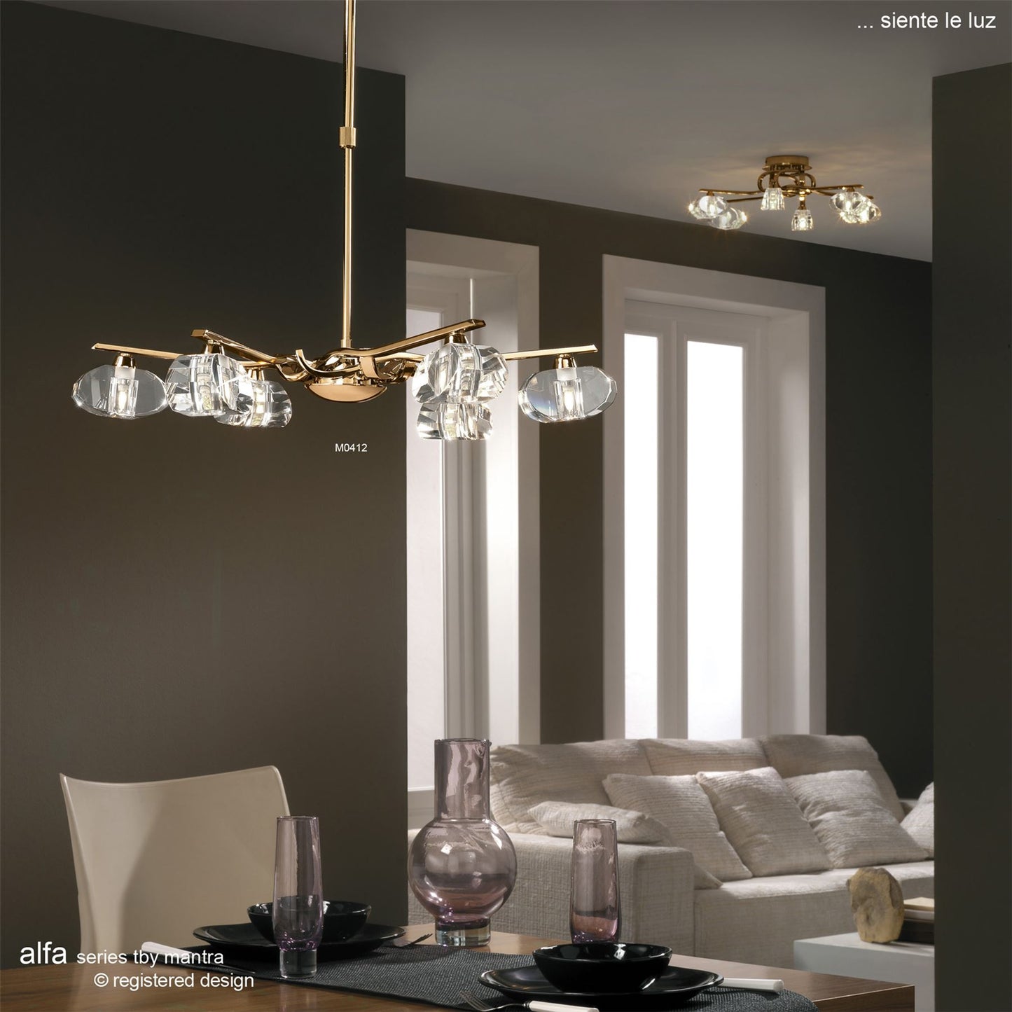 Mantra M0412 Alfa Telescopic Semi Flush Convertible 6 Light G9, Polished Chrome