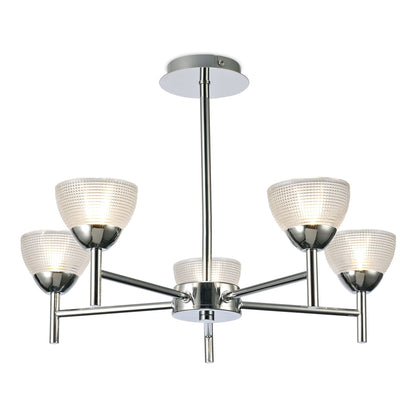 Deco Avalon Ceiling 5 Light G9 Pendant/Semi Ceiling Light, Polished Chrome with Clear Prismatic Glass