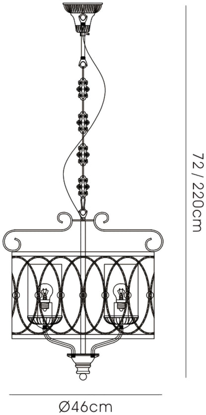 Diyas Malcolm 46cm Single  4 Light E27 Black/Gold with Clear Glass Ceiling Pendant Light Fitting