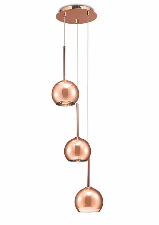 Deco Regina Pendant 3 Light G9 Copper/Copper Glass