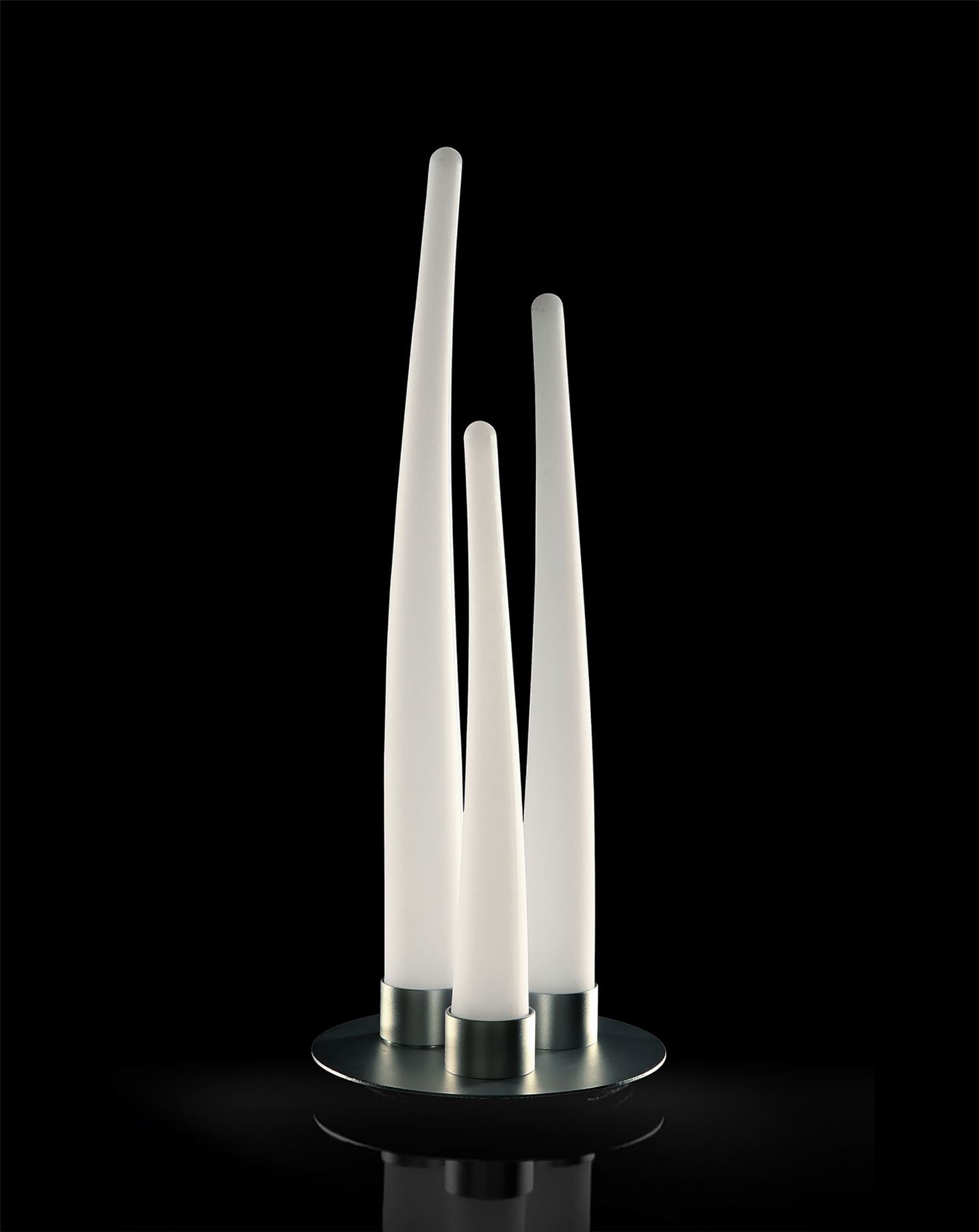 Mantra Estalacta Table Lamp 3 Light Indoor, Silver/Opal White