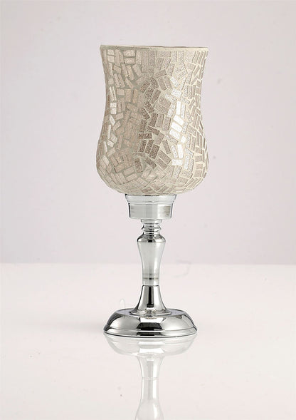 Diyas Home (DH) Trina Mosaic Candle Holder Small Polished Chrome Mosaic