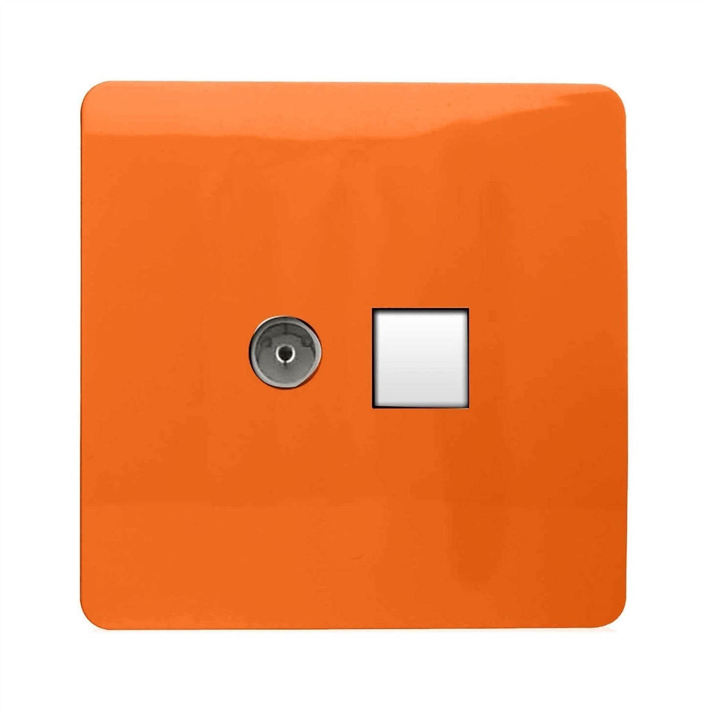 Trendi Switch 2 Gang TV Co-Axial & RJ45 Cat 6 Modern Designer PC Ethernet Sockets in Orange