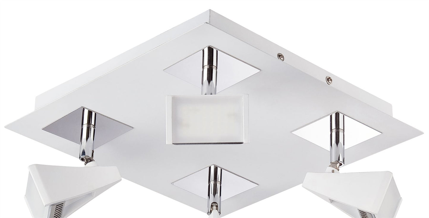 Mantra Fusion Filippo Spot Light 4 Light LED Square 20W 3000K, 1750lm, Matt White/Polished Chrome, 3yrs Warranty