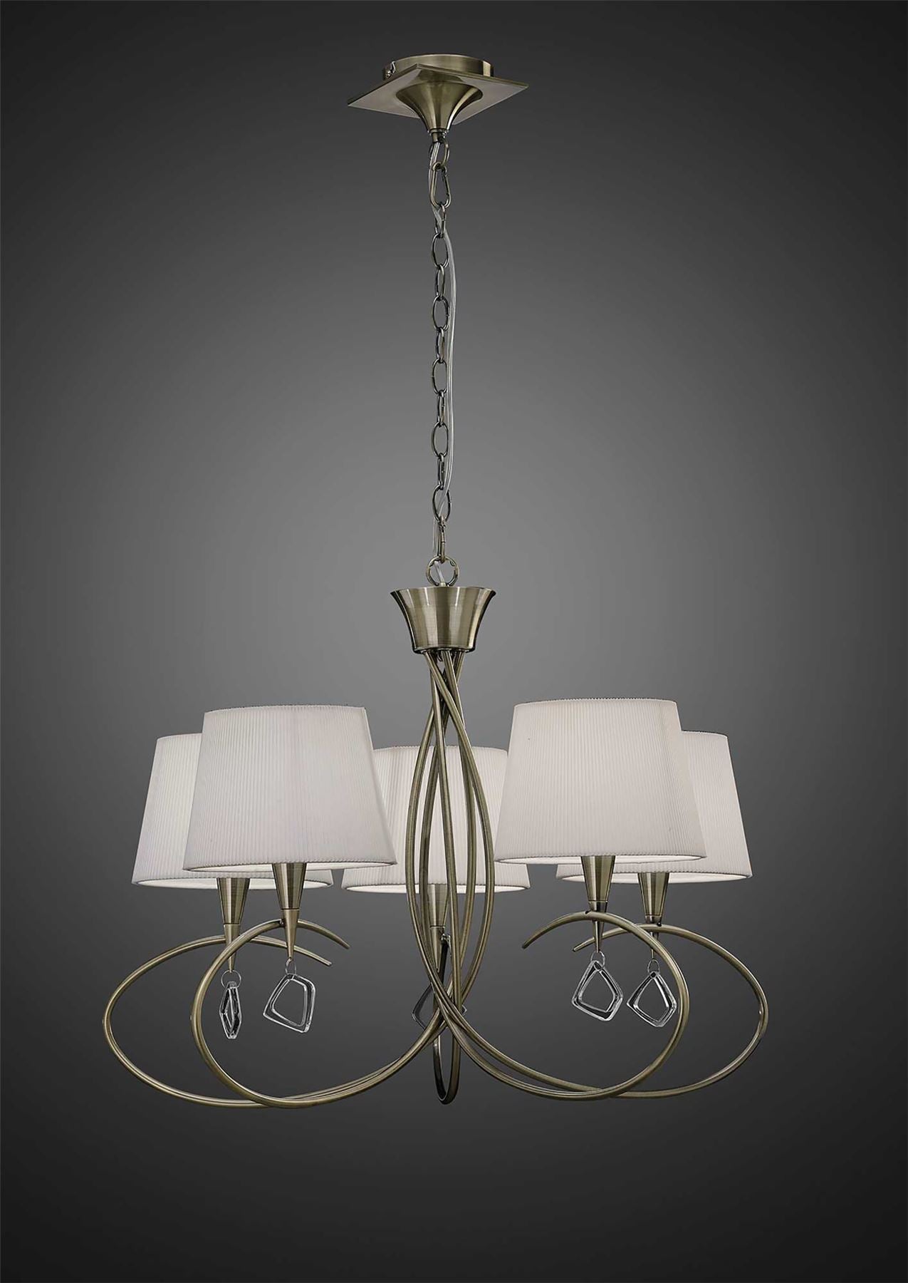Mantra Mara 78cm Pendant 5 Light E14, Antique Brass with Ivory White Shades
