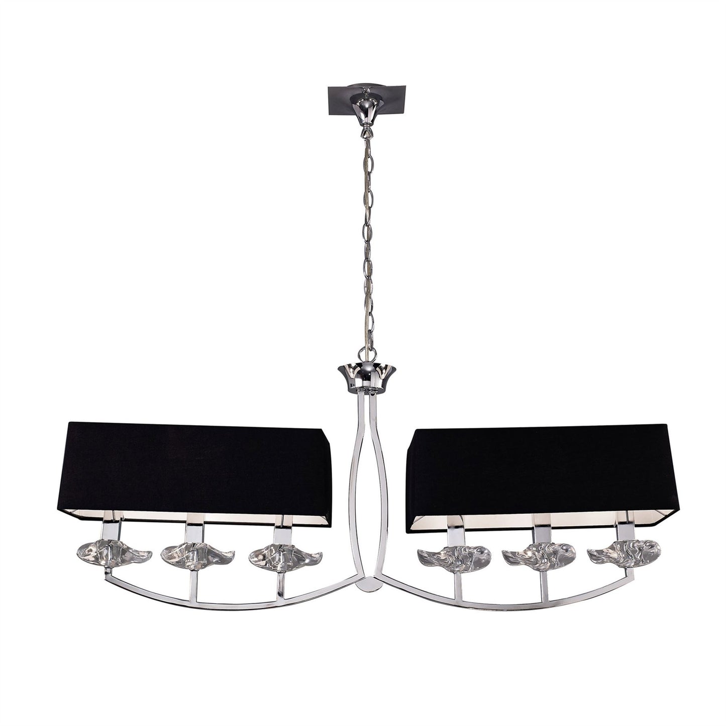 Mantra Akira Linear Pendant 2 Arm 6 Light E14, Polished Chrome with Black Shades