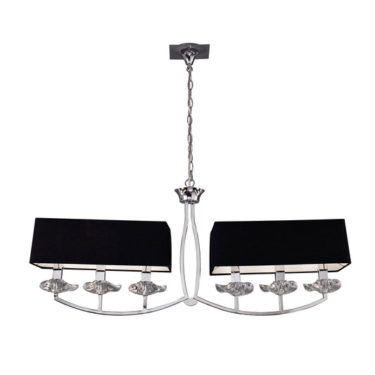 Mantra Akira Linear Pendant 2 Arm 6 Light E14, Polished Chrome with Black Shades