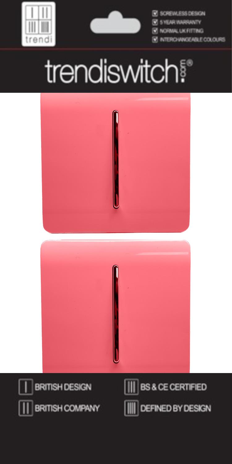 Trendi 1 Gang 2 Way 240V Screwless Artistic Modern Glossy 10 Amp Chrome Rocker Electrical Wall Light Switch in Strawberry Red (2 pack)