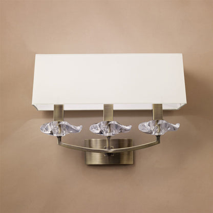 Mantra Akira Wall Light Switched 3 Light E14, Antique Brass with Cream Shade