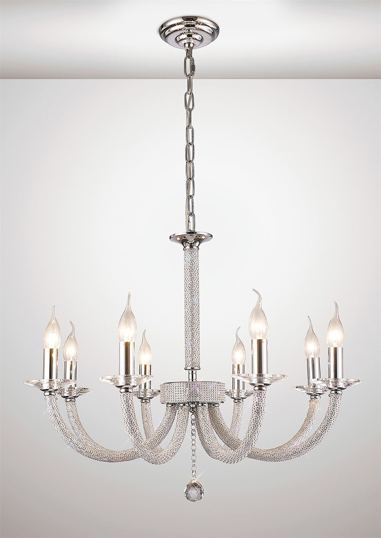 Diyas Elena 70cm  8 Light E14 Polished Chrome/Crystal Ceiling Pendant Light Fitting