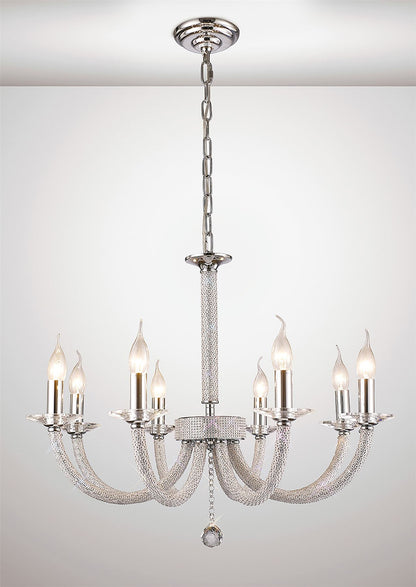 Diyas Elena 70cm  8 Light E14 Polished Chrome/Crystal Ceiling Pendant Light Fitting