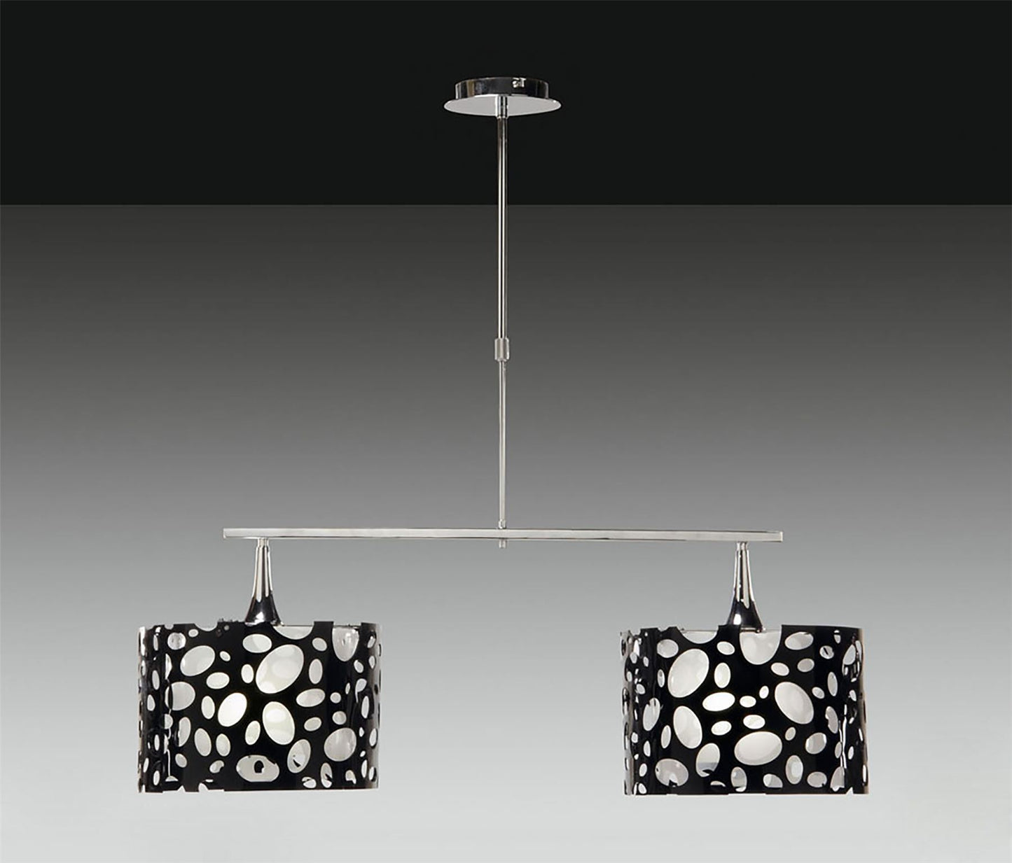 Mantra Lupin Linear Pendant 2 Light E27, Gloss Black, White Acrylic, Polished Chrome, CFL Lamps INCLUDED