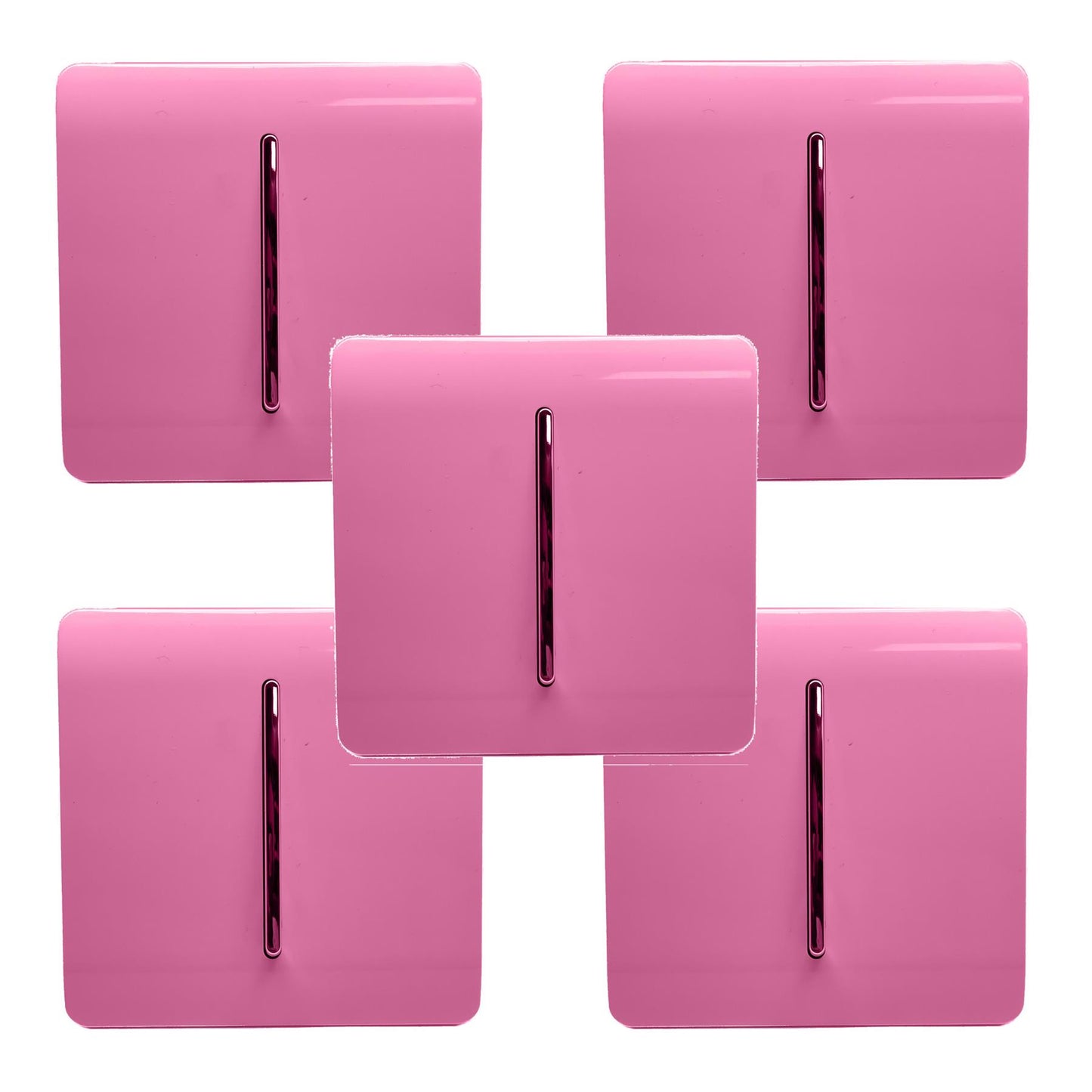 Trendi 1 Gang 2 Way 240V Screwless Artistic Modern Glossy 10 Amp Chrome Rocker Electrical Wall Light Switch in Candy Pink (5 pack)