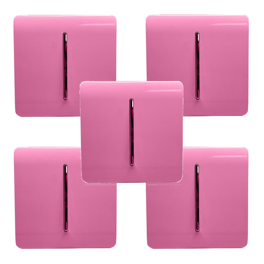 Trendi 1 Gang 2 Way 240V Screwless Artistic Modern Glossy 10 Amp Chrome Rocker Electrical Wall Light Switch in Candy Pink (5 pack)