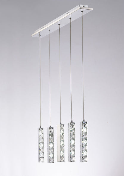 Diyas Galaxy Linear  5 Drop 15W LED 6000K Polished Chrome, Crystal Ceiling Pendant Light Fitting