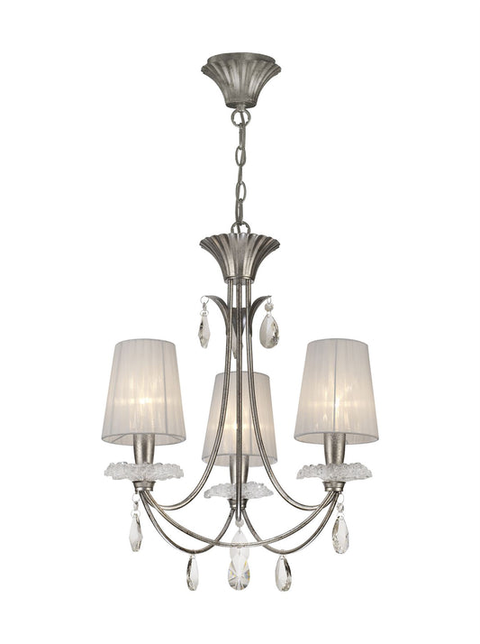 Mantra M6303 Sophie Pendant 63cm Round, 3 x E14 (Max 20W), Silver Painting, White Shades