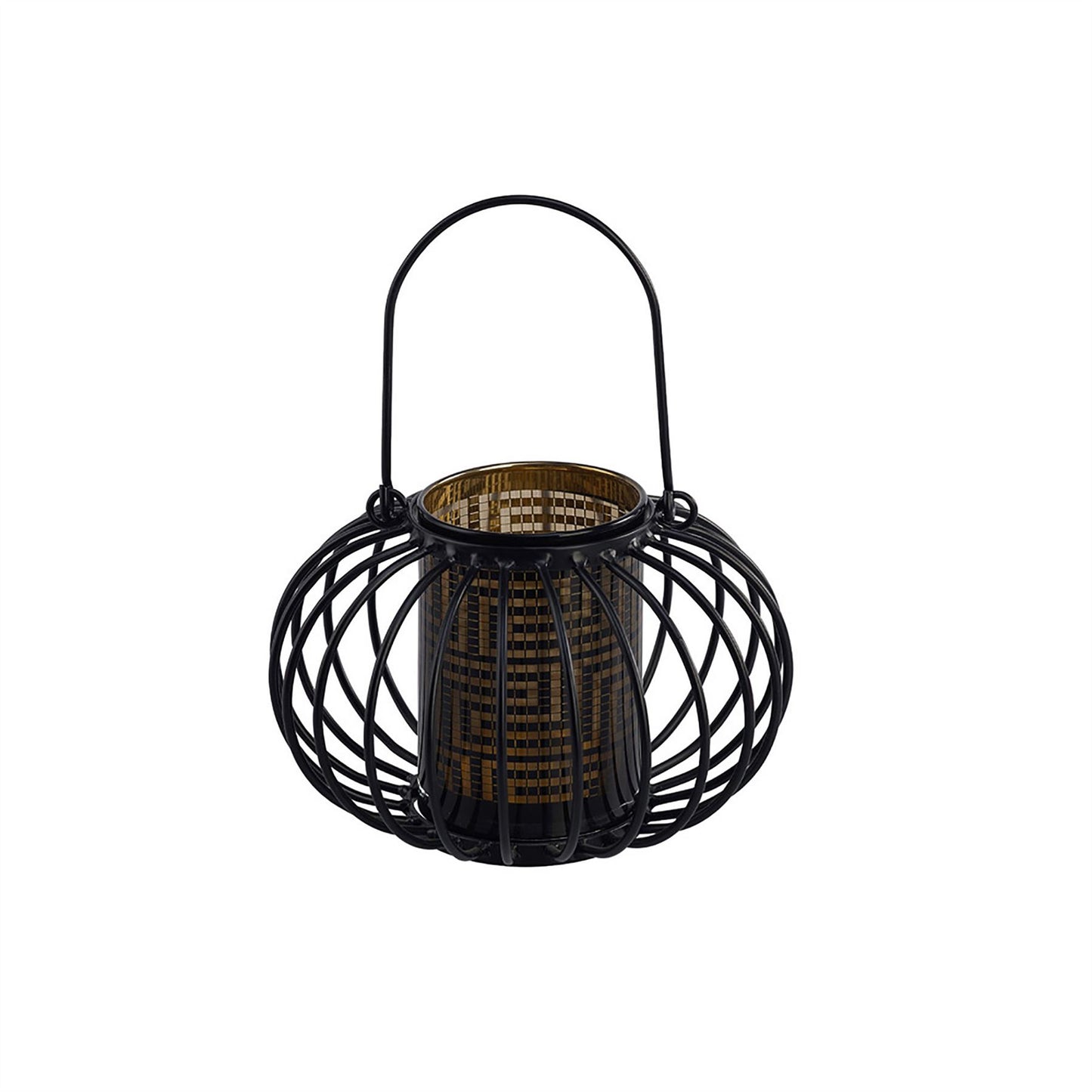 Diyas Home (DH) Orbit Candle Holder Small Black/Laser Pattern Glass Art