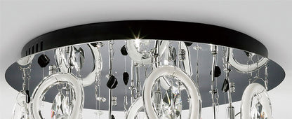 Diyas Class 45cm Flush  Round 10 Light G4 Polished Chrome/White Glass/Crystal, NOT LED/CFL Compatible Ceiling Light Fitting