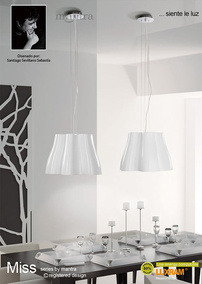 Mantra M3720 Miss Pendant 3 Light E27, Gloss White/Polished Chrome