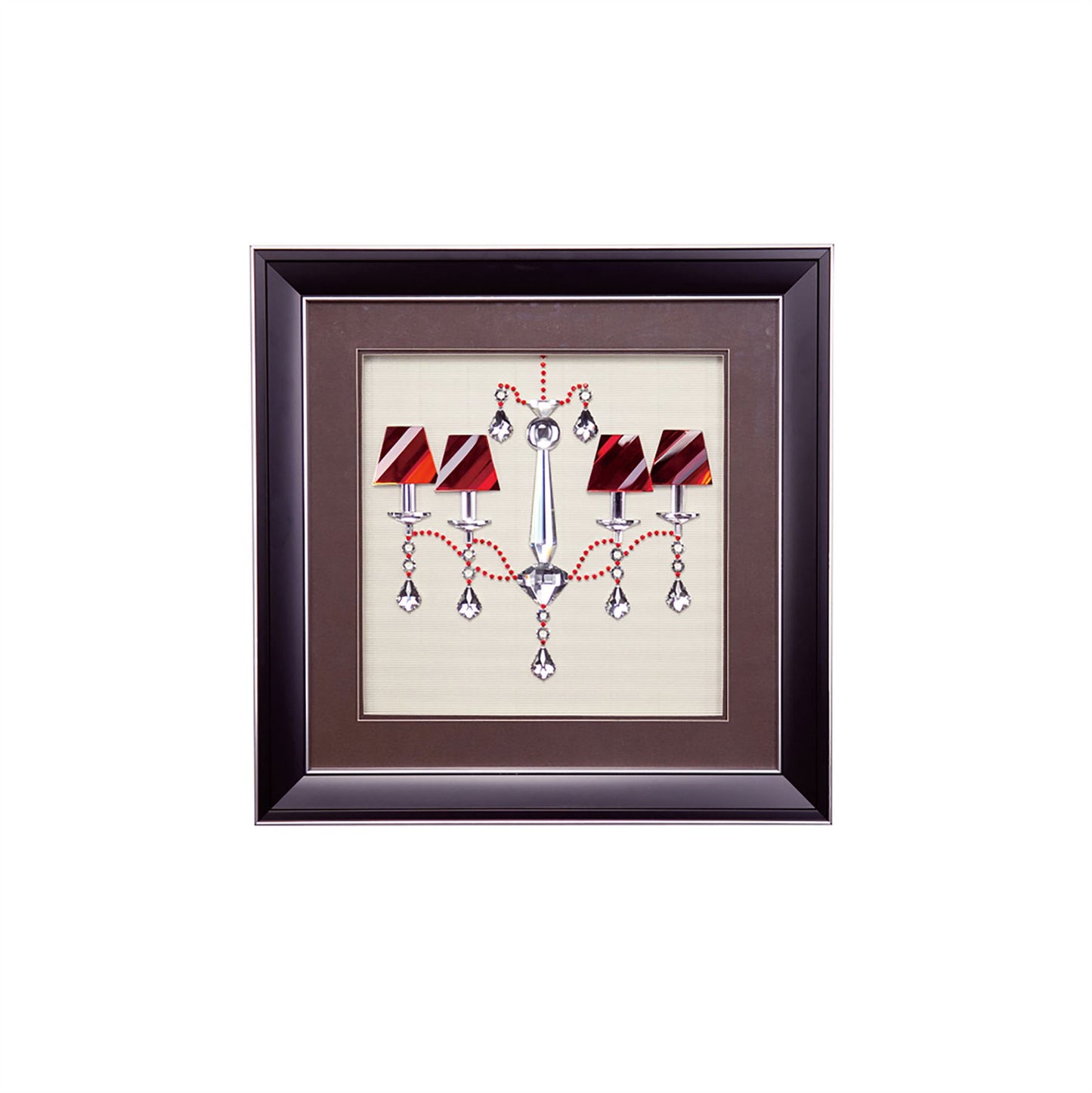 Diyas Home Crystal Wall Art (DH) Décor Chandelier with Red Shades, Black Frame, Red Arms, Clear Crystal