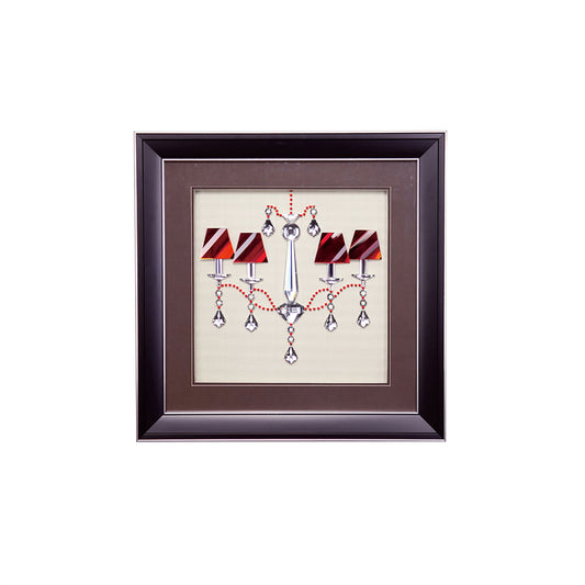Diyas Home Crystal Wall Art (DH) Décor Chandelier with Red Shades, Black Frame, Red Arms, Clear Crystal