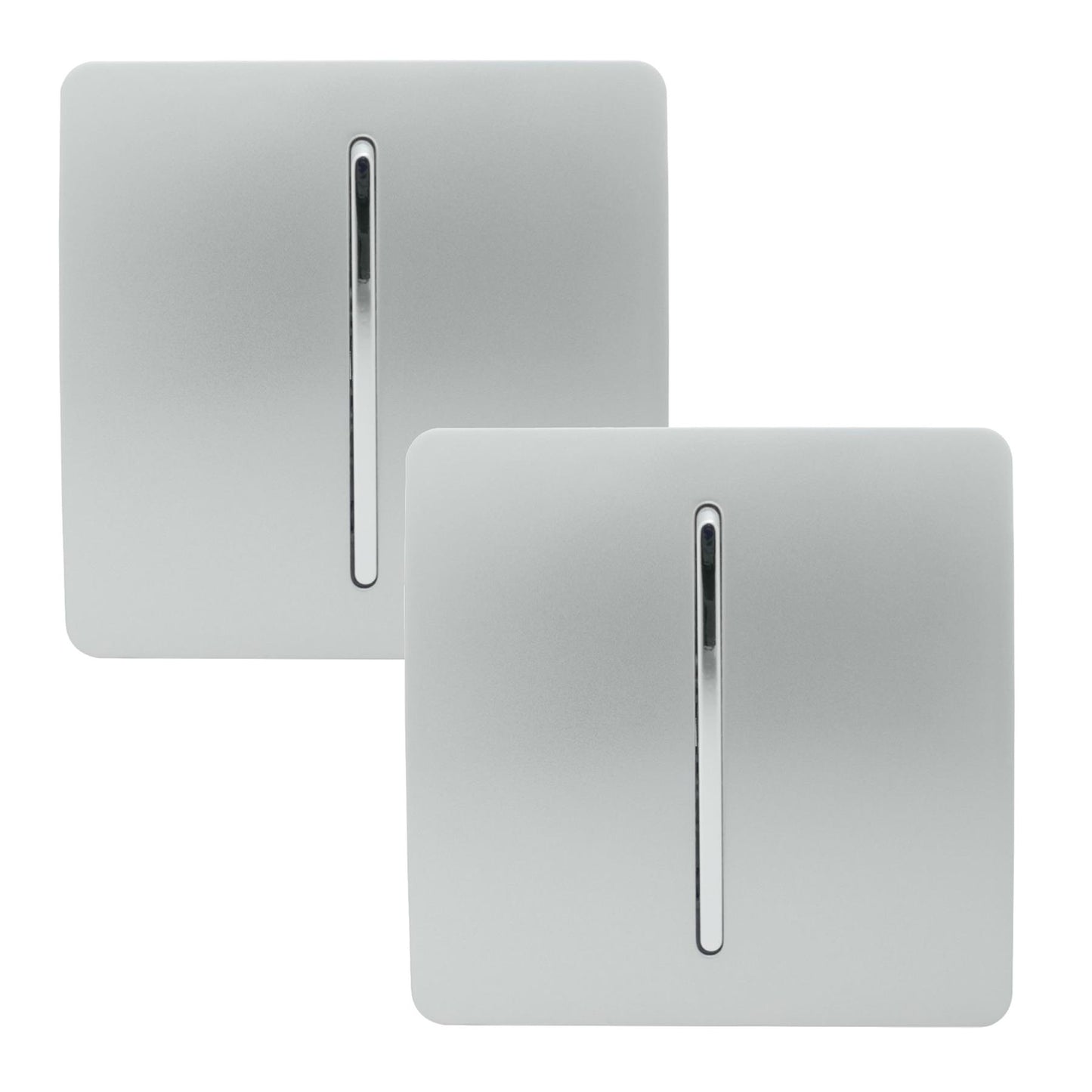 Trendi 1 Gang 2 Way 240V Screwless Artistic Modern Glossy 10 Amp Chrome Rocker Electrical Wall Light Switch in Platinum Silver (2 pack)