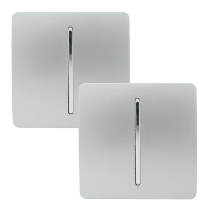 Trendi 1 Gang 2 Way 240V Screwless Artistic Modern Glossy 10 Amp Chrome Rocker Electrical Wall Light Switch in Platinum Silver (2 pack)