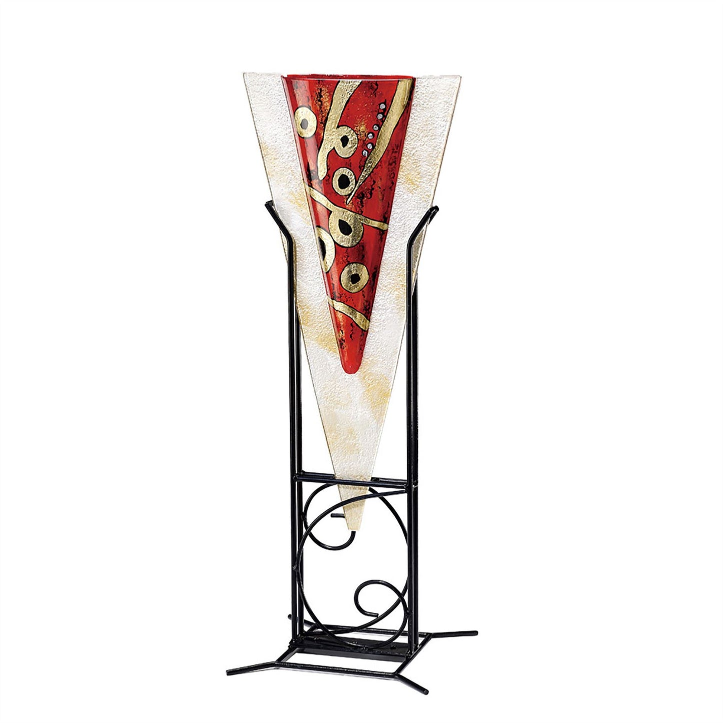 Diyas Home (DH) Livia Glass Art Short Vase with Stand Red/French Gold/Black Glitter