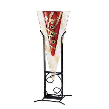 Diyas Home (DH) Livia Glass Art Short Vase with Stand Red/French Gold/Black Glitter