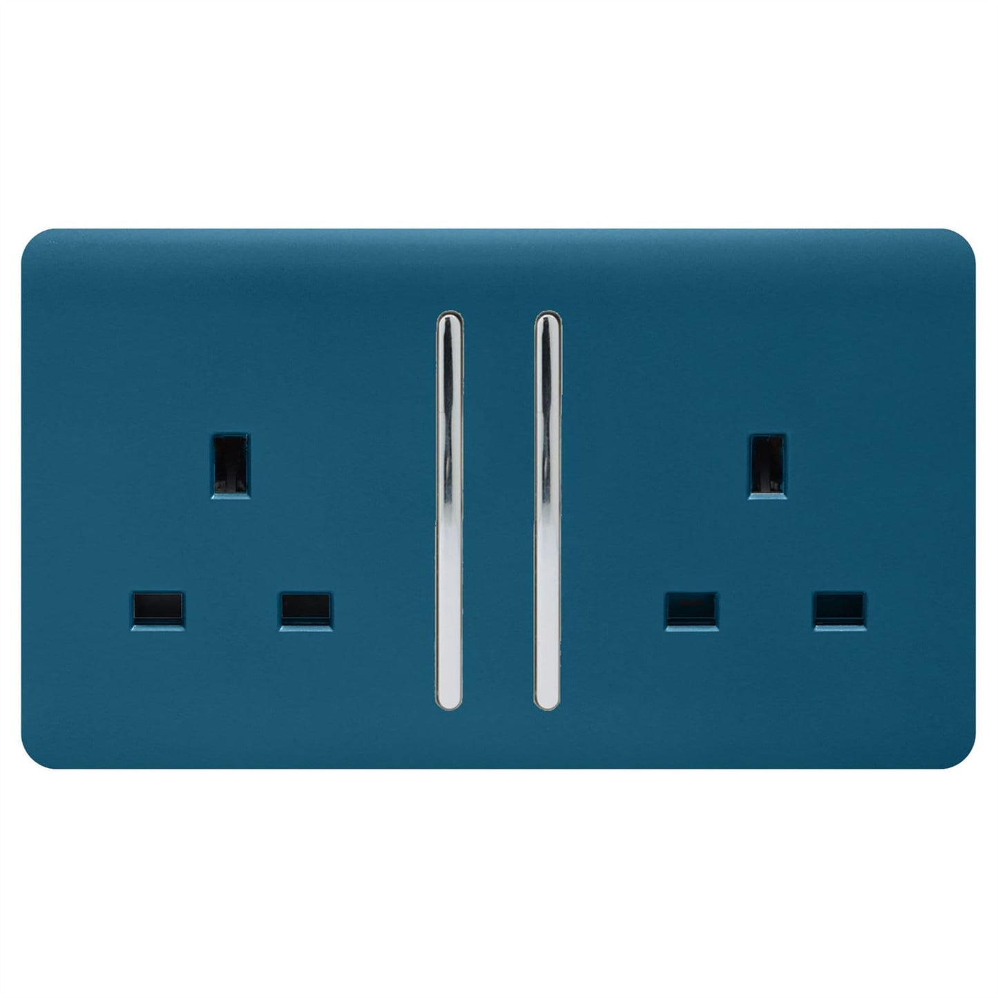 Trendi 2 Gang Raised Artistic Modern Glossy Screwless 13 Amp Single Pole with Chrome Switched UK Standard Electrical Double Wall Plug Socket in Midnight Blue - ART-SKT213LMD