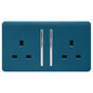 Trendi 2 Gang Raised Artistic Modern Glossy Screwless 13 Amp Single Pole with Chrome Switched UK Standard Electrical Double Wall Plug Socket in Midnight Blue - ART-SKT213LMD