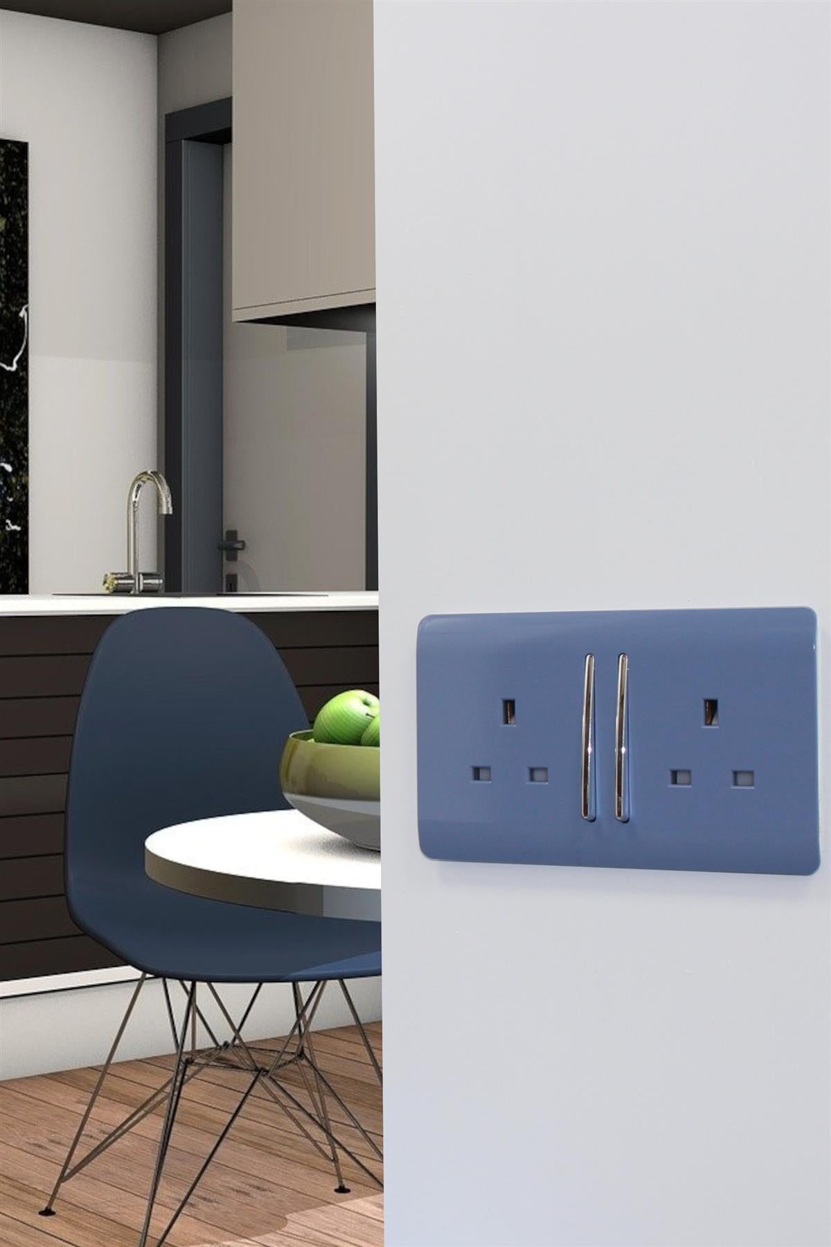 Trendi 2 Gang Artistic Modern Glossy 13 Amp Switched  Plug Socket Sky (3 Pack)