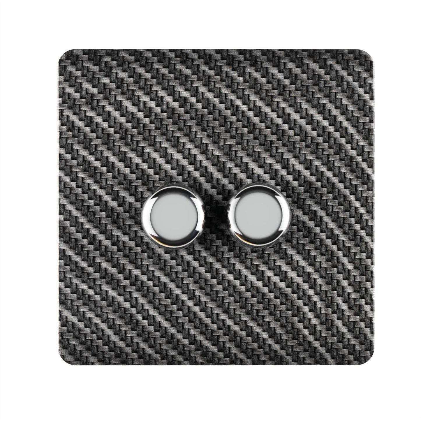 Trendi 2 Gang 2 Way 240V 100w LED Dimmer Screwless Raised Front Plate Plastic Artistic Modern Glossy 10 Amp Chrome Single Electrical Wall Light Switch in Carbon Fibre - ART-2LDMCF