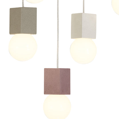 Mantra Galaxia 60cm Pendant Square, 9 Light E27, White/Grey/Red Cement, White Base & Cable