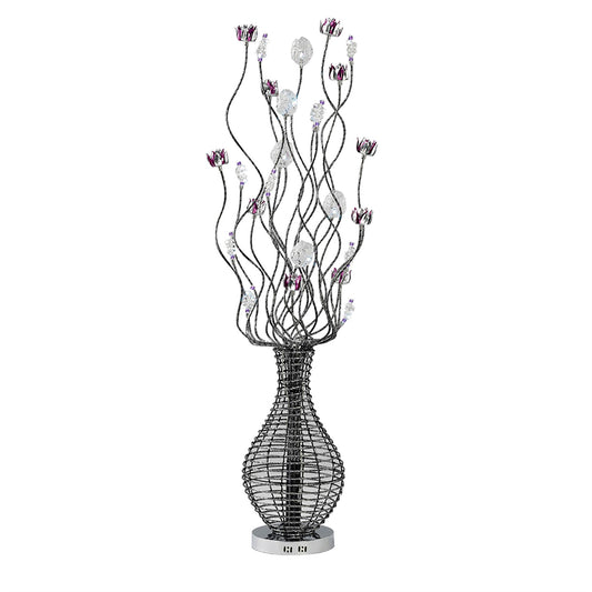 Diyas Home Viola Aluminium (DH) Viola Floor Lamp 7 Light G4 Black/Purple/Chrome/Crystal, NOT LED/CFL Compatible