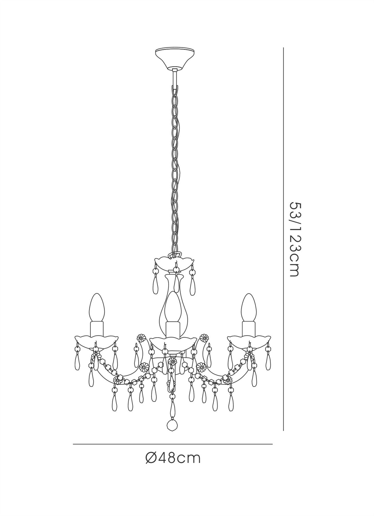 Deco Floria Chandelier with Acrylic Sconce & Acrylic Droplets 3 Light E14 Polished Chrome Finish