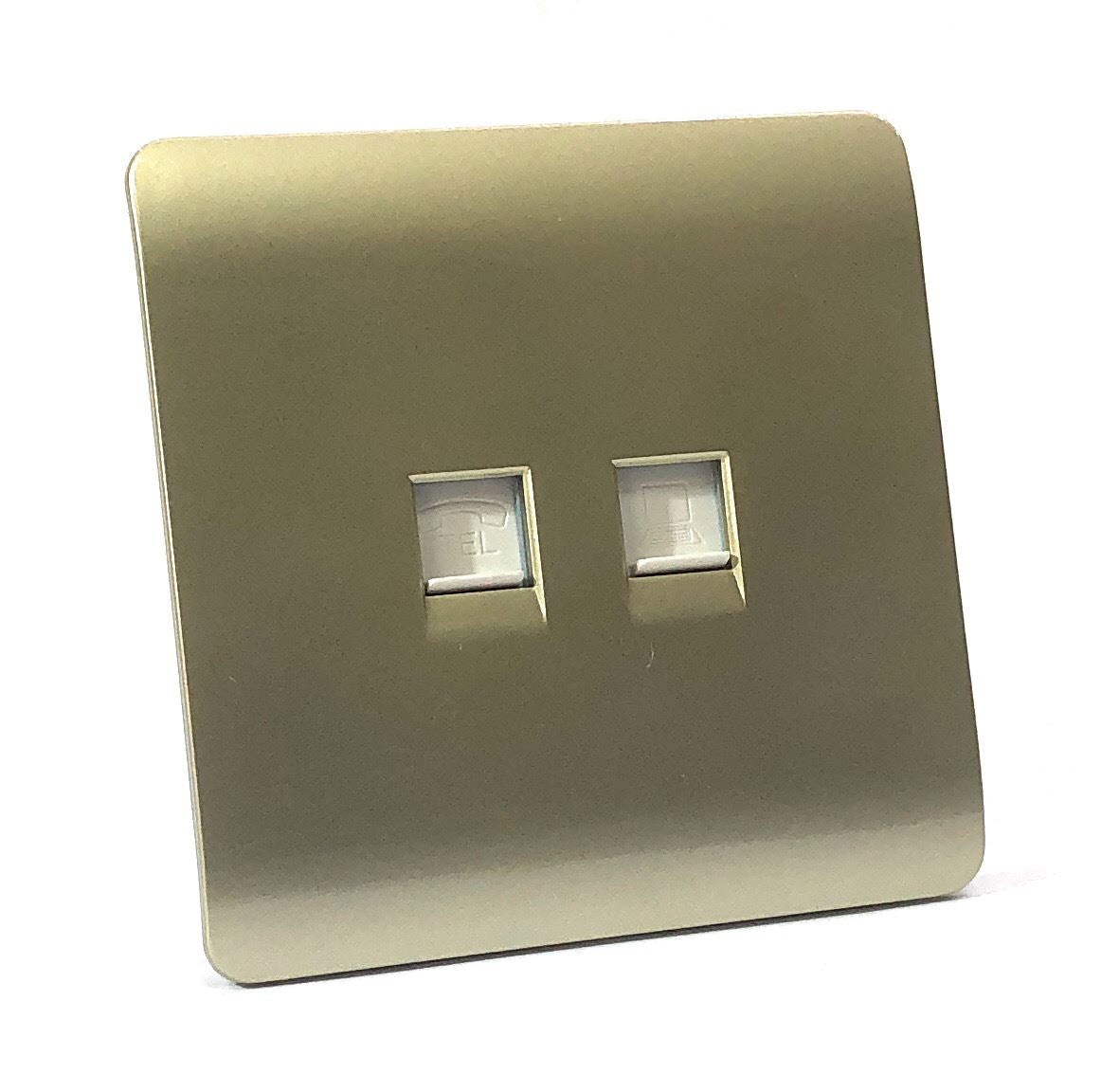 Trendi Modern Telephone Socket + RJ45 Cat 5e & Cat 6 PC Socket Gold ART-TLP+PCGO