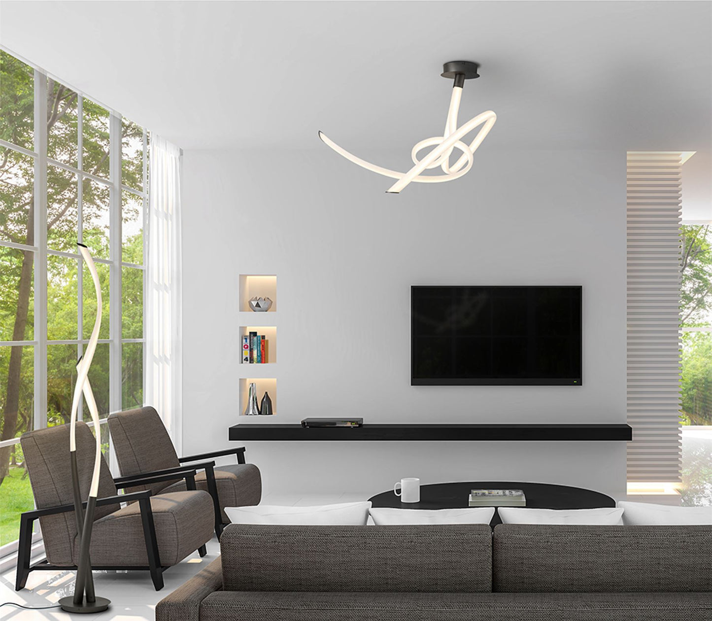 Mantra Armonia Semi Flush Medium Ribbons, Dimmable, 60W LED, 3000K, 4500lm, Titanium/Frosted Acrylic, 3yrs Warranty Ceiling