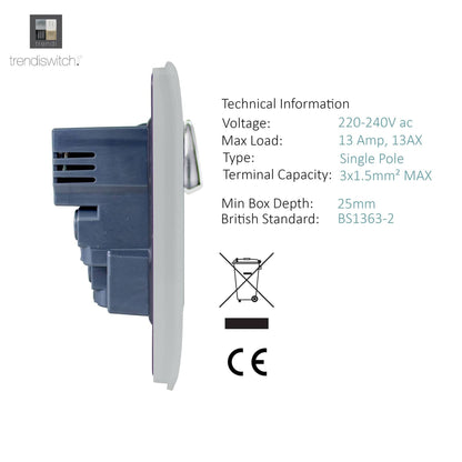 Trendi 1 Gang Artistic Modern Glossy 13 Amp 2 x 2.1mA USB Switched Plug Socket Stainless Steel