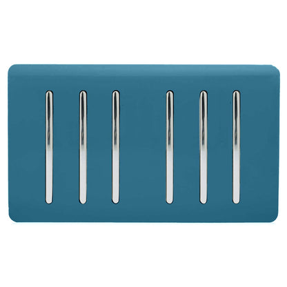 Trendi Artistic Modern Glossy 6 Gang 2 Way Rocker Double Plate Tactile Light Switch Ocean Blue