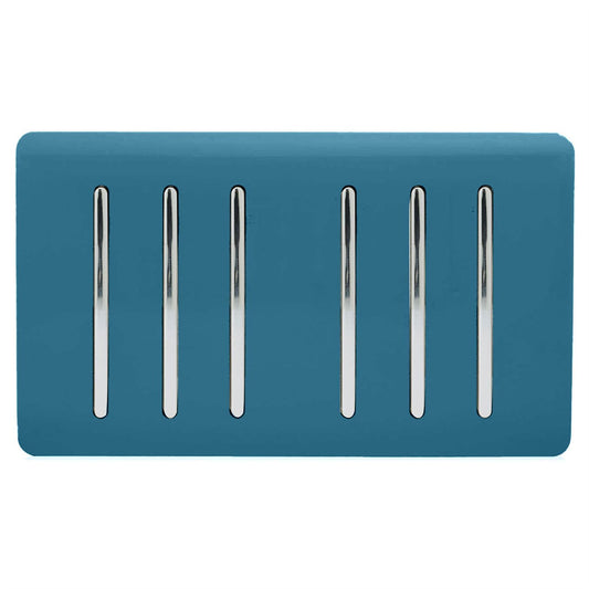 Trendi Artistic Modern Glossy 6 Gang 2 Way Rocker Double Plate Tactile Light Switch Ocean Blue