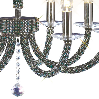 Diyas Elena 70cm  8 Light E14 Black Chrome/Crystal Ceiling Pendant Light Fitting