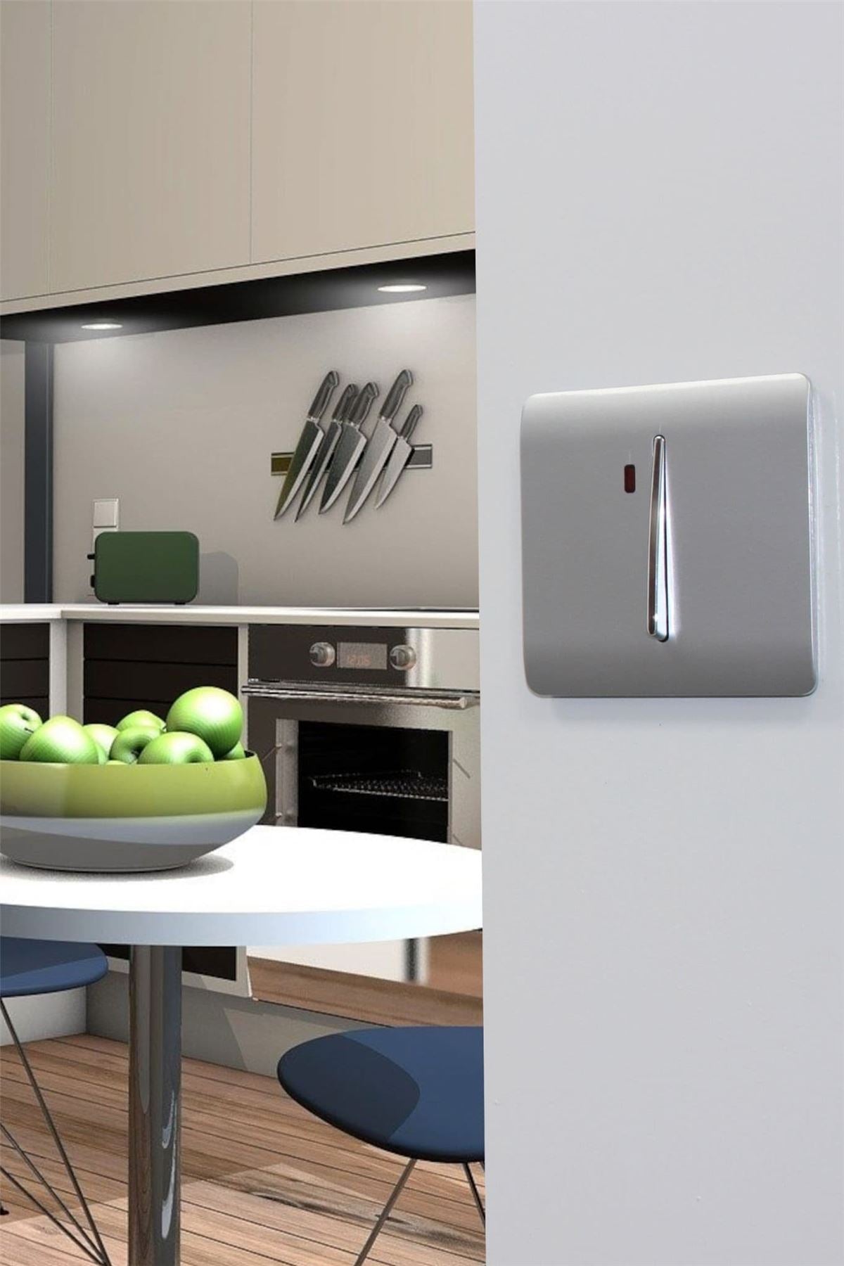 Trendi Artistic Modern 45 A Cooker Light Switch & Neon Insert Silver ART-WHS2SI