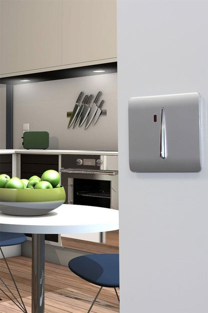 Trendi Artistic Modern 45 A Cooker Light Switch & Neon Insert Silver ART-WHS2SI