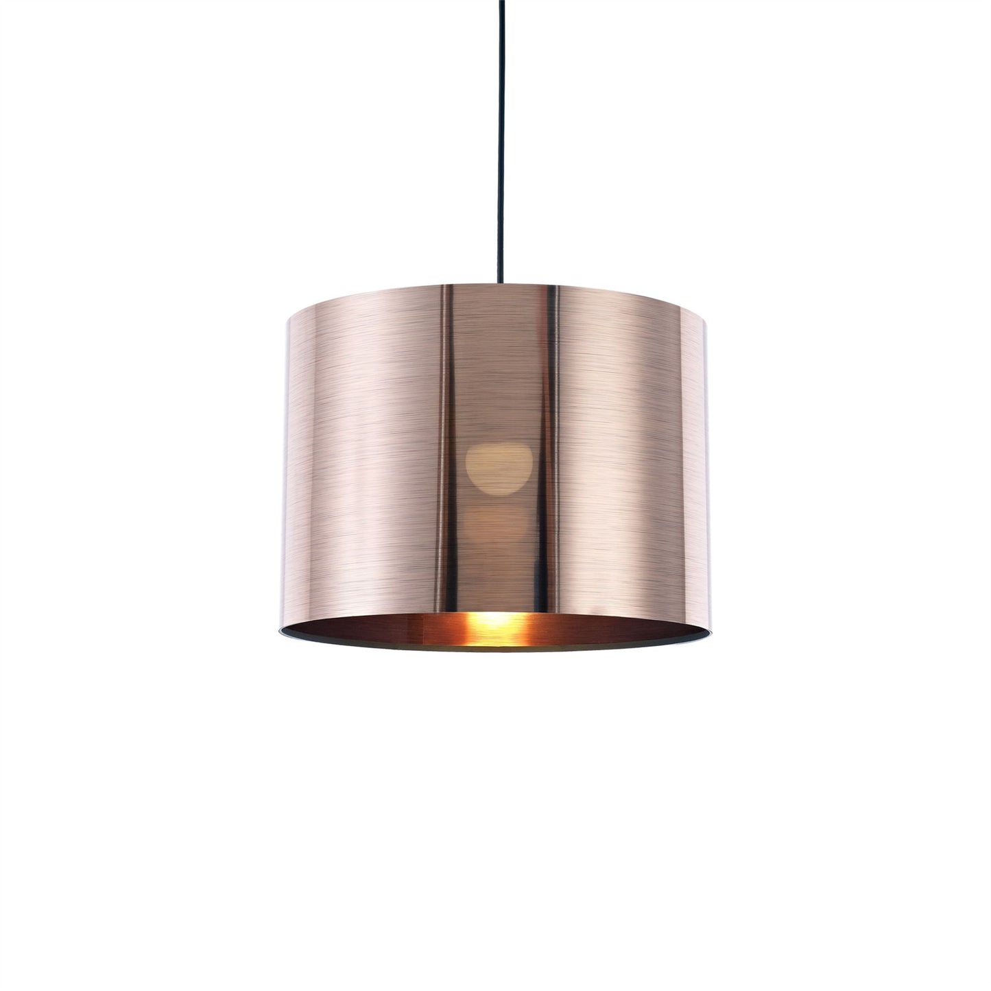 Deco Dako Black Pendant 1 Light E27 with 350 x 250mm Metallic Copper Finish Cylinder Shade, c/w Ceiling Bracket