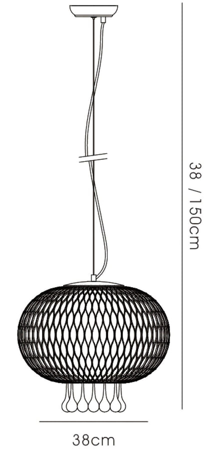 Diyas Chelsie 38cm Large  1 Light E27 Antique Brass/Clear Beaded Glass Ceiling Pendant Light Fitting