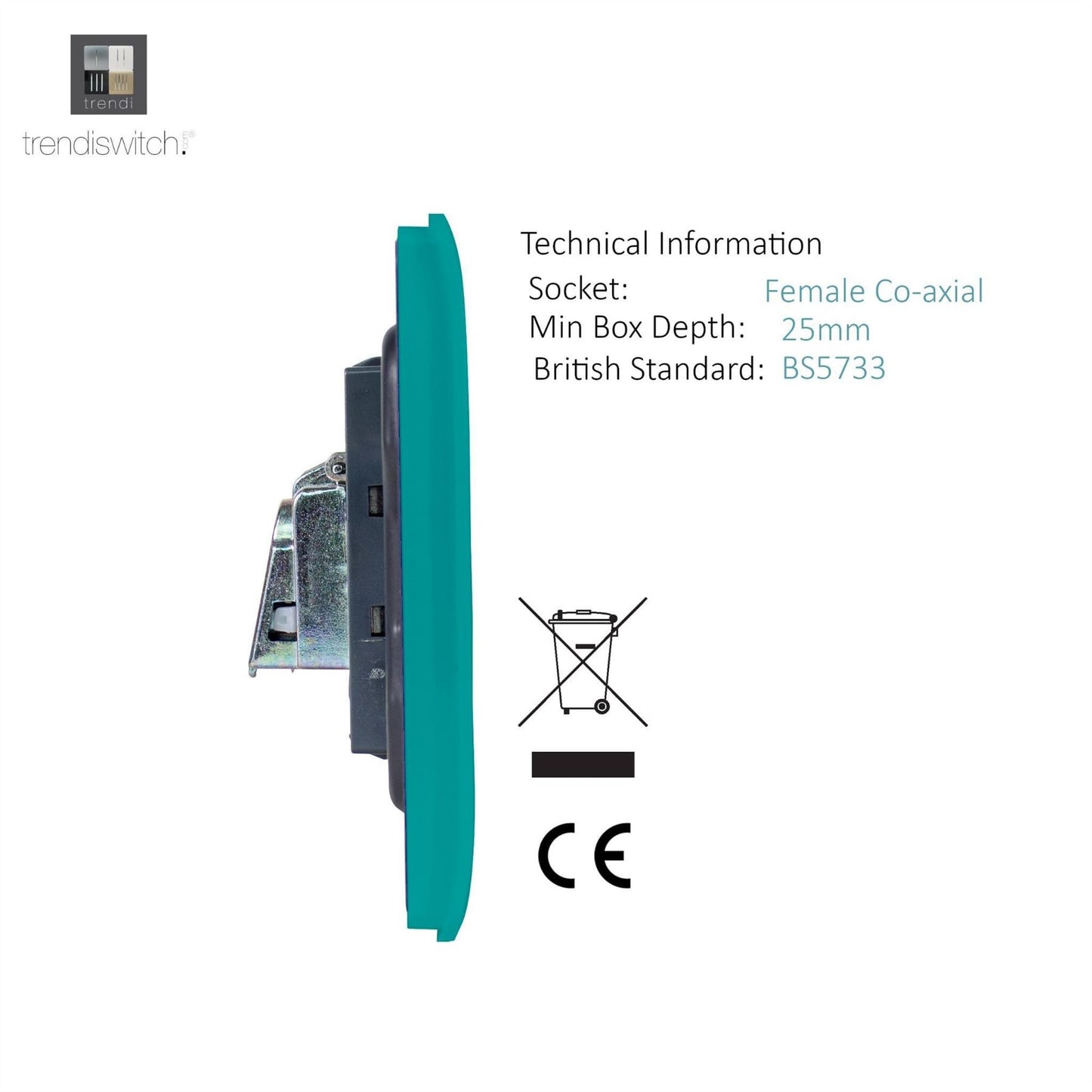 Trendi Artistic Modern Glossy Tactile 2 Gang TV Socket Bright Teal