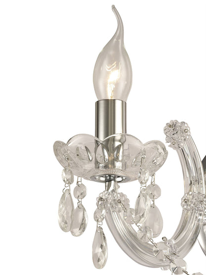 Deco Gabrielle Wall Light 2 Light E14 with Glass Sconce & Glass Droplets/Polished Chrome
