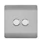 Trendi 2 Gang 2 Way 240V 100w LED Dimmer Screwless Raised Front Plate Plastic Artistic Modern Glossy 10 Amp Chrome Single Electrical Wall Light Switch in Brushed Steel - ART-2LDMBS